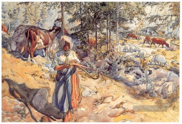  1906 Kunst - Cowgirl auf der Wiese 1906 Carl Larsson